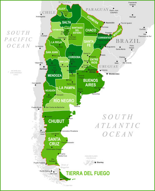ilustraciones, imágenes clip art, dibujos animados e iconos de stock de argentina verde mapa - argentina map chile cartography