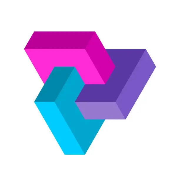 Vector illustration of Colorful 3D logo. Three elements unity symbol.