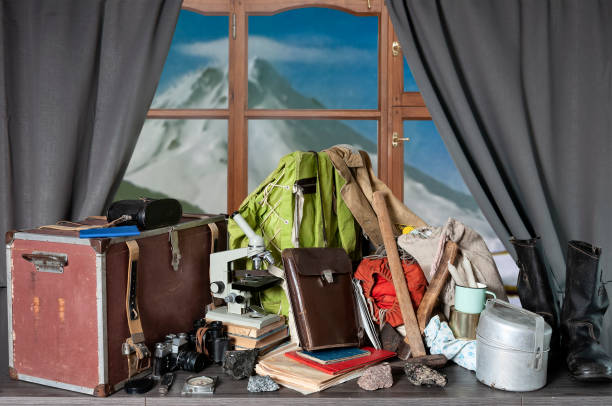 istock Vintage set of equipment for field geological work 1413124019