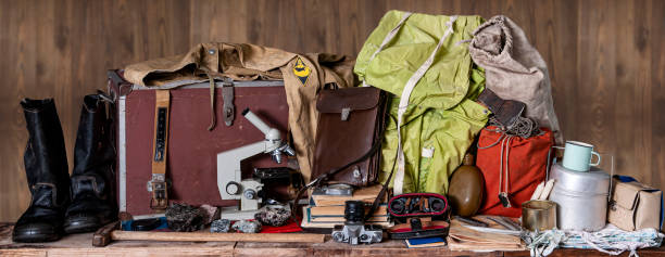 istock Vintage set of equipment for field geological work 1413124087