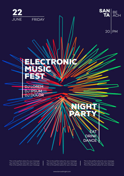 ilustrações de stock, clip art, desenhos animados e ícones de electronic music party poster. trendy club party flyer modern gradients minimalist style - dj