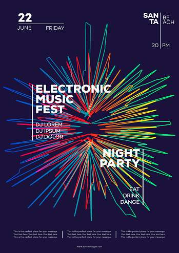 Electronic music party poster. Trendy club party flyer modern gradients minimalist style. Dance festival. Vector Illustration 10 eps
