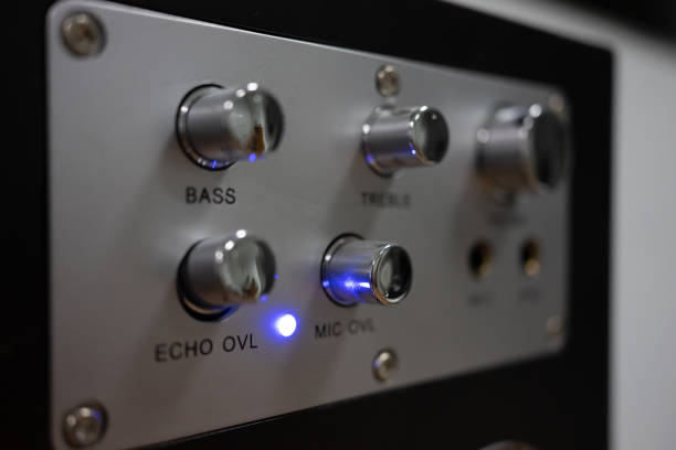 Control panel of the music system. Selective focus stock photo
