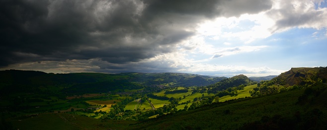 The countryside around Llangollen, part of the Clwydian Range and Dee valley Area of Oustanding Natural Beauty(AONB).