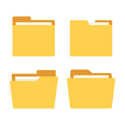 Set of yellow folders isolated on a white background. Vector illustration.