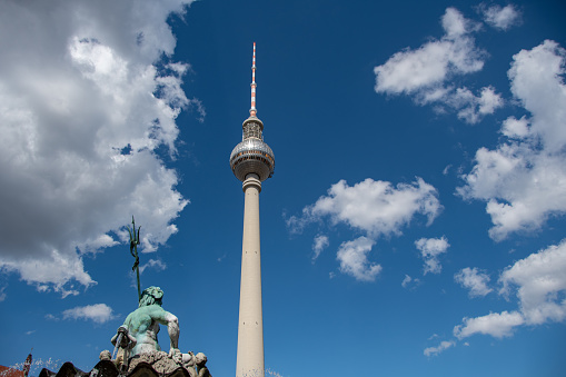 The Berlin TV Tower and the Neptune Fountain, Germany
