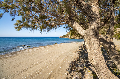 Dionyssos (also Dionysos) Beach on Libyan Sea in Region of Rethymno on Crete, Greece