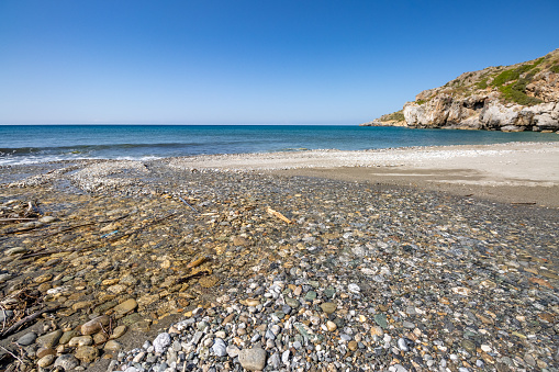 Dionyssos (also Dionysos) Beach on Libyan Sea in Region of Rethymno on Crete, Greece