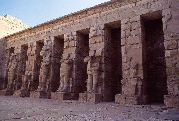 Temple of Ramesses III known as Medinet Habu Luxor, Egypt - aug 10, 1991: interior of the Mortuary Temple of Ramesses III, dedicated to the god Amon. egito stock pictures, royalty-free photos & images