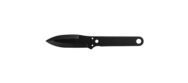 Throwing knife with black blade and handle. Silent weapons of assassins and ninjas. Isolate on a white background.