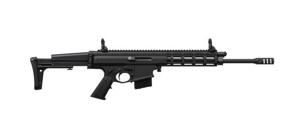istock Modern automatic rifle isolated on white background. Weapons for police, special forces and the army. Automatic carbine with mechanical sights. Assault rifle on white back. 1413134818
