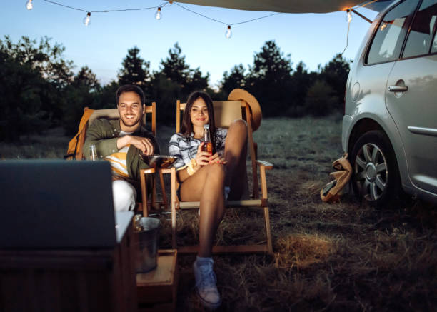 Romantic campingh date night stock photo