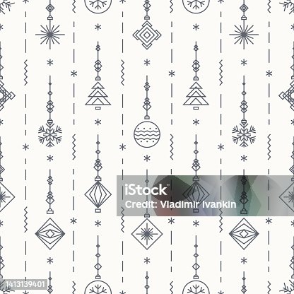 istock Christmas pattern with new years toy consisting of christmas tree, ball, snowflake 1413139401