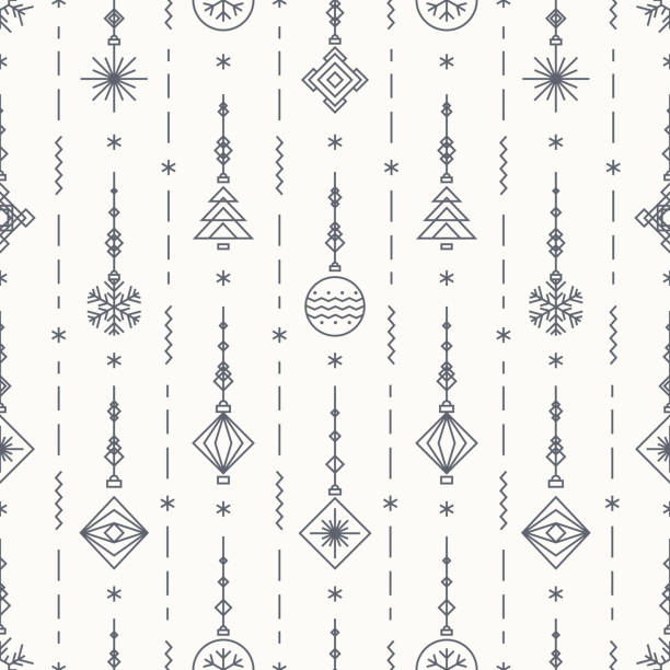 Christmas pattern with new years toy consisting of christmas tree, ball, snowflake Christmas pattern with new years toy consisting of christmas tree, ball, snowflake art deco line style for poster, sale, greeting cards, product promotion, web design, decoration. Vector Illustration christmas patterns stock illustrations