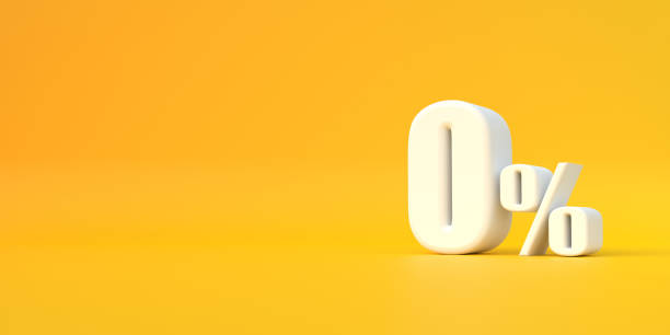istock Glossy white zero percent sign on a yellow background 1413139950