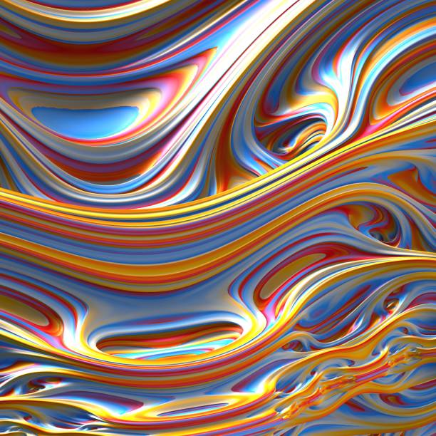 istock Abstract grey, yellow, red and blue colored 3d waves. 3d illustration, 3d rendering. 1413140980