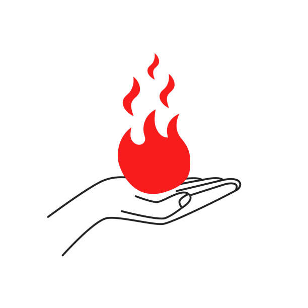 ilustraciones, imágenes clip art, dibujos animados e iconos de stock de mano humana de línea delgada negra sosteniendo fuego rojo - candle human hand candlelight symbols of peace