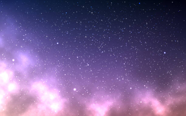 istock Night sky with clouds. Romantic starry background. Realistic color nebula with stars. Cosmic poster template. Magic blue wallpaper. Fantasy evening cloud. Vector illustration 1413145791