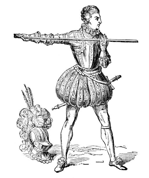 prinz heinrich von wales macht militärübungen.  mittelalterliche britische geschichte des 15. jahrhunderts - henry v stock-grafiken, -clipart, -cartoons und -symbole