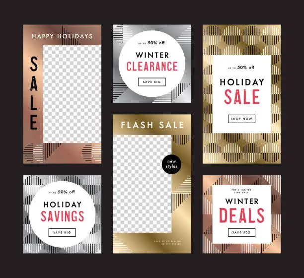 Vector illustration of Holiday sale promo template set—sized for social media