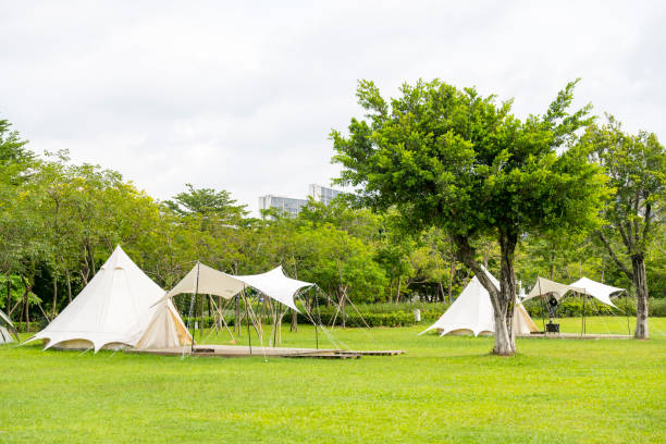 istock Camping tents on the park lawn 1413151101