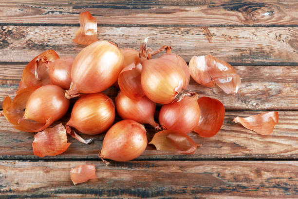 istock Onions on wooden background 1413152139