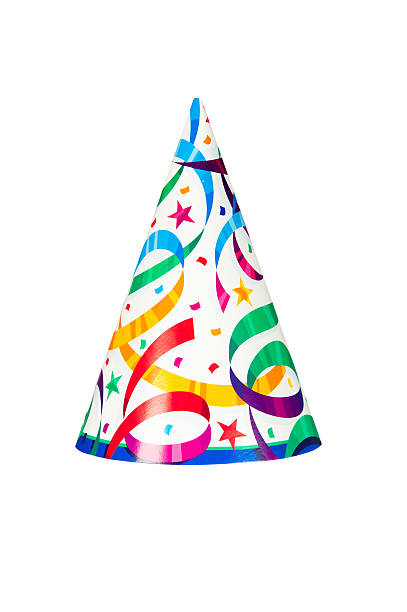 Image of party hat with stars and ribbon stock photo