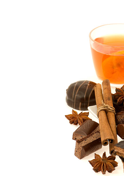 istock tea, chocolate, cinnamon, anise  on  a white background 141315453