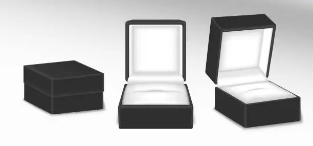 Vector illustration of set of realistic jewellery box for wedding and valentine event. eps vector