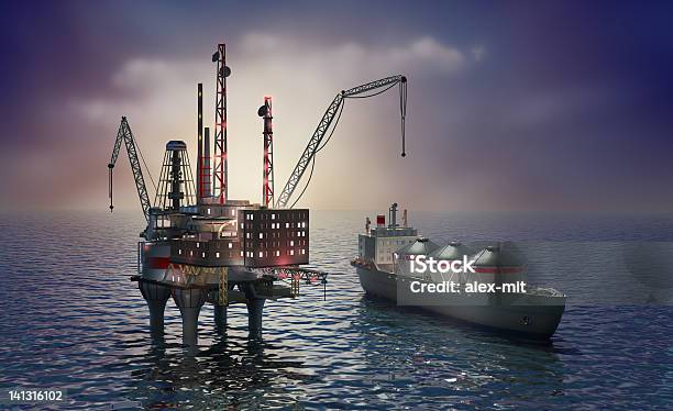 Plataforma De Perforación En Alta Mar Y De Cisterna Foto de stock y más banco de imágenes de Buque tanque