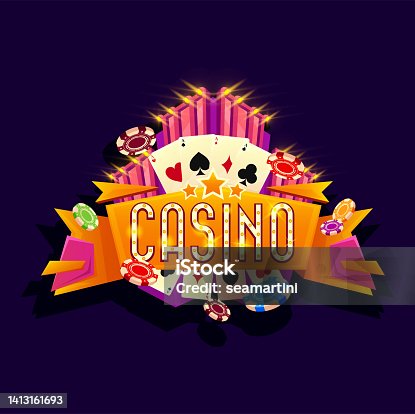 istock Casino gambling game poker cards cartoon signboard 1413161693