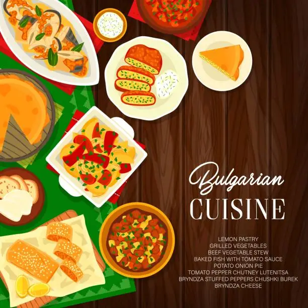 Vector illustration of Bulgarian cuisine menu, restaurant food meals