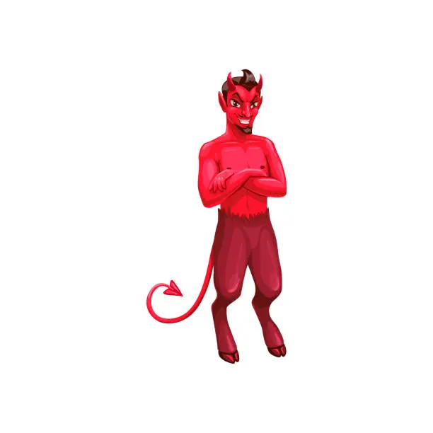 Vector illustration of Devil Halloween creepy character, vector imp.