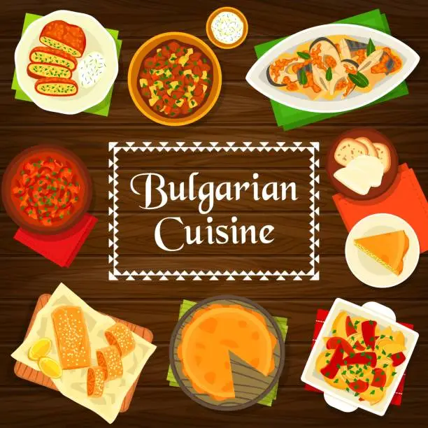 Vector illustration of Bulgarian food cuisine, restaurant menu dish cover