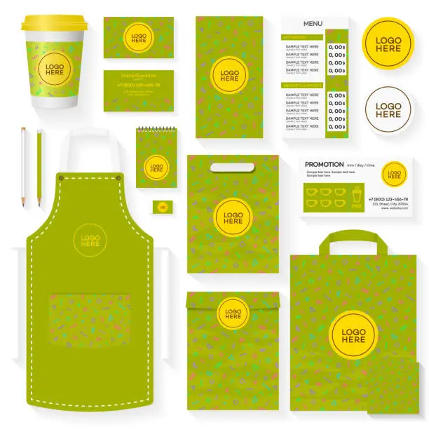 Vector illustration of Coffee shop corporate identity template set green color