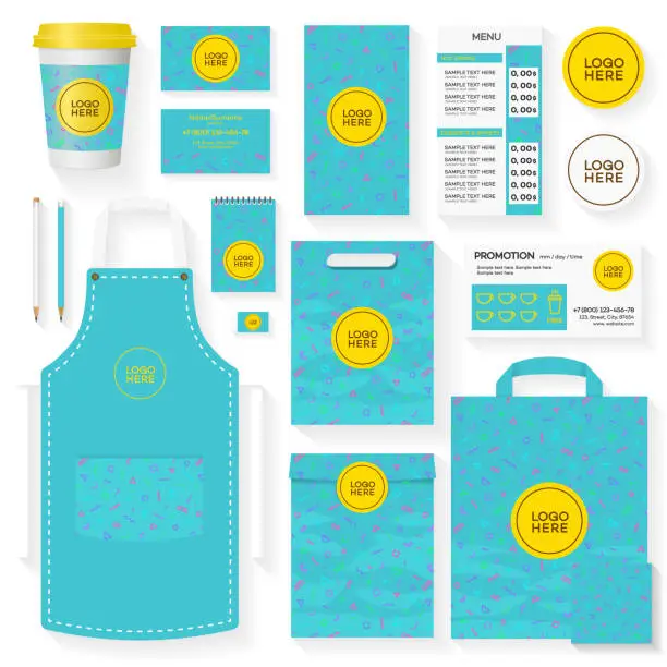 Vector illustration of Coffee shop identity template set turquoise color