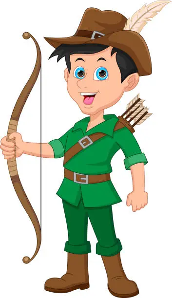 Vector illustration of archer boy in robin hood costume