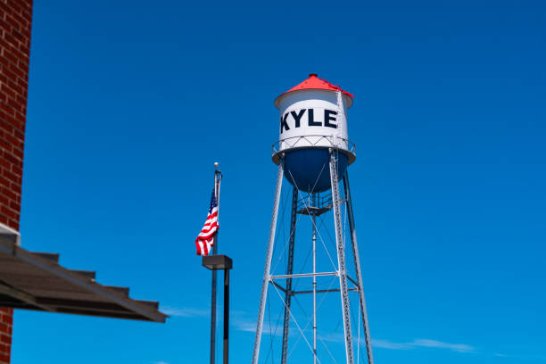 Kyle , Texas Water Tower with American Flag stock photo
