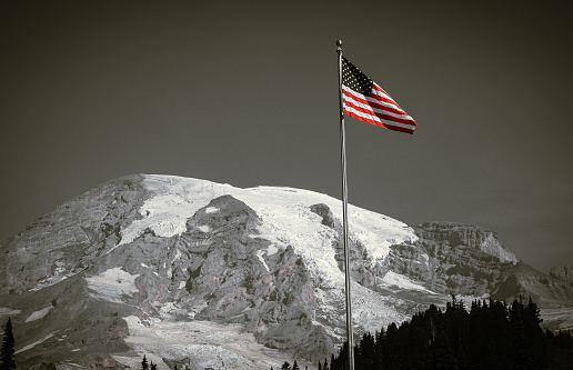 American Flag on Mt. Rainier