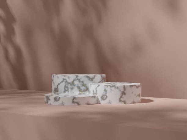 istock Empty 3D display product beige minimal scene with geometric podium platform.Cosmetics or beauty product promotion mockup. 3D render illustration. 1413166964