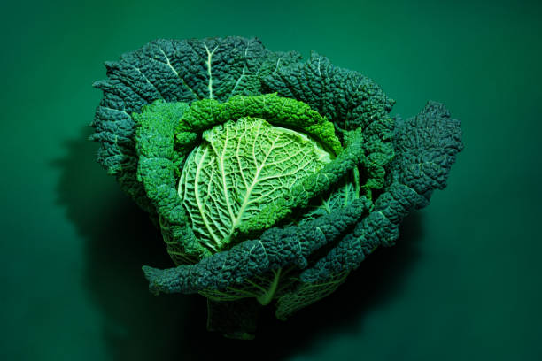 istock Fresh beautiful savoy cabbage head over green background 1413170548
