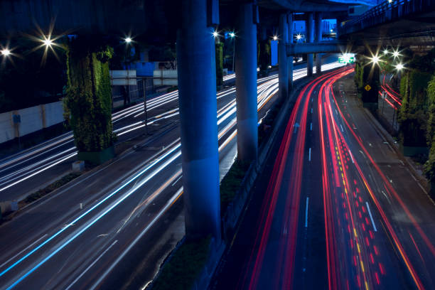 Light trails at Mexico City beltway traffic at night