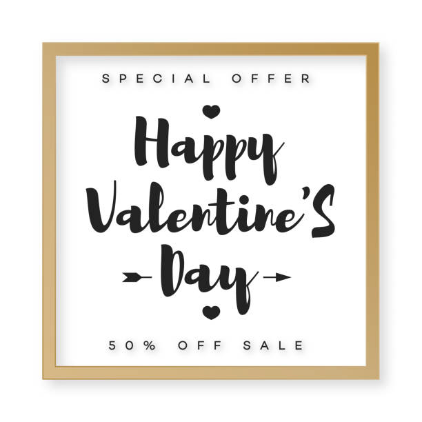 istock Happy Valentines banner sale with frame gold style and typography wish 1413173288