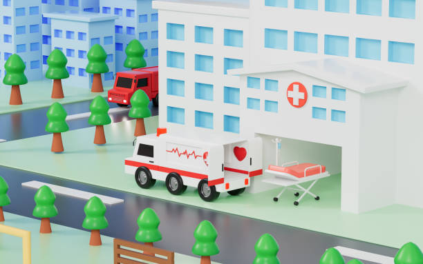 istock Hospital building and urban roads background, 3d rendering. 1413176778