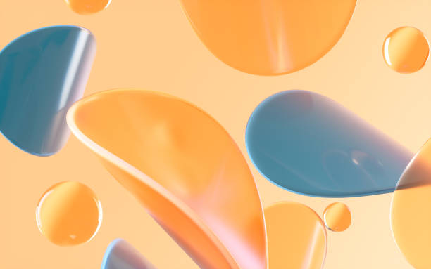 istock Abstract circular glass and curves with yellow background, 3d rendering. 1413176814