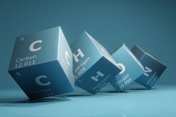 istock 3D rendering cubes of the elements of the periodic table, carbon, hydrogen, oxygen and nitrogen, background for education, science, technology and engineering. 3D illustration 1413177875