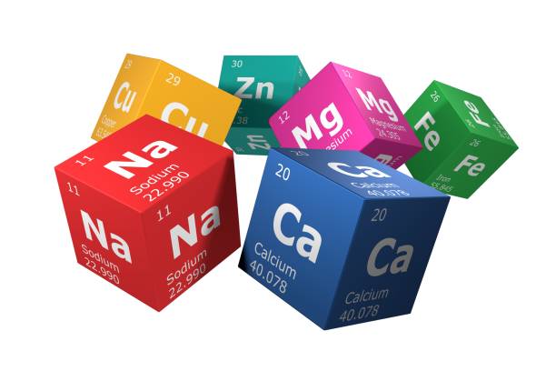 3D illustration of the elements of the periodic table, sodium, calcium, zinc, magnesium, iron and copper. Education, science, technology and engineering background. 3D illustration of the elements of the periodic table, sodium, calcium, zinc, magnesium, iron and copper. Education, science, technology and engineering background. zinc element stock pictures, royalty-free photos & images