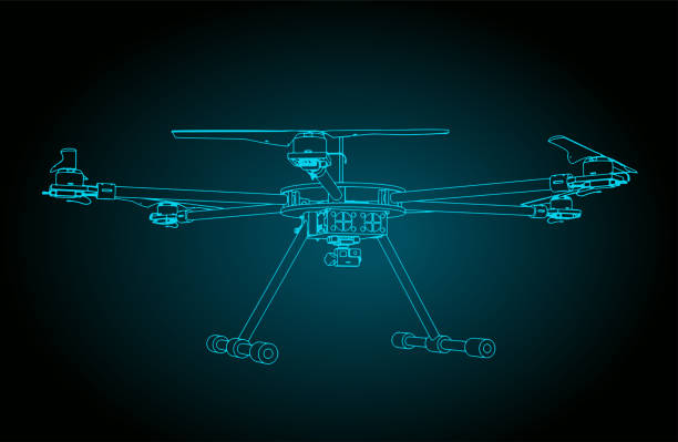 Hexacopter illustration Stylized vector illustration of drawings of hexacopter drone stock illustrations