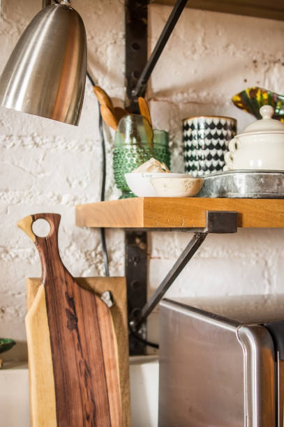 istock modern kitchen japandi style, kitchen shelves in natural wood, oak 1413179561