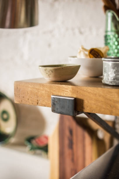 istock modern kitchen japandi style, kitchen shelves in natural wood, oak 1413179572